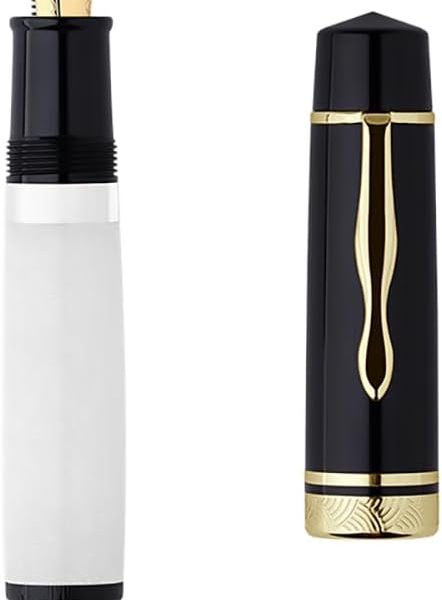 Resin Fountain Pen (Fine Nib): Brass piston-filling system; high-capacity writing instrument; includes gift box; available in Black or White.