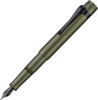 Mini Fountain Pen — Medium Nib, Streamlined Aluminum Alloy Compact Travel Pen (Military Green)