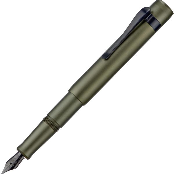 Mini Fountain Pen — Medium Nib, Streamlined Aluminum Alloy Compact Travel Pen (Military Green)