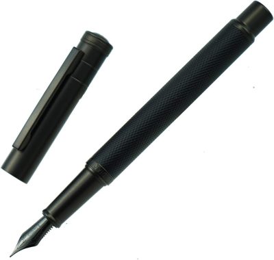 Fountain Pen — Titanium Black Bent Nib, Exquisite Wood-Grain Texture; Calligraphy Gift Pen