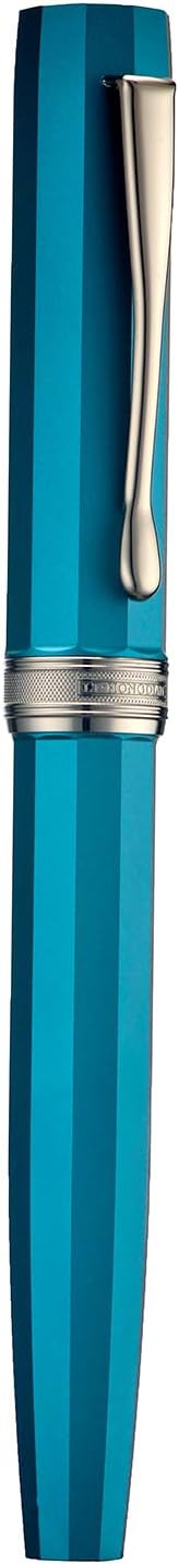 Fountain Pen — Titanium-Coated Black Extra-Fine Soft Nib, Peacock Blue Octagonal Geometric Design; Includes Metal Gift Case