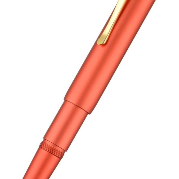 Mini Fountain Pen — Medium Soft Gold Nib, Streamlined Aluminum Alloy Compact Travel Pen (Orange-Red)