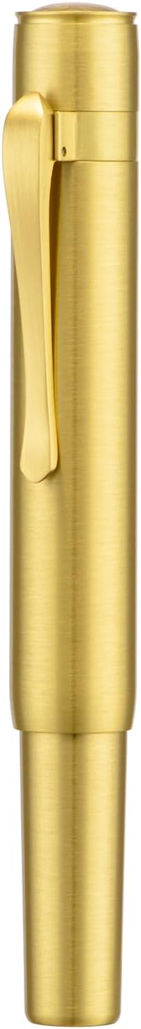 Fountain Pen — Medium Soft Gold Nib, Streamlined Brass Compact Travel Pen (Polished Brass Finish)