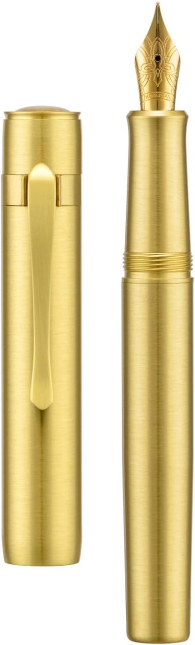 Fountain Pen — Medium Soft Gold Nib, Streamlined Brass Compact Travel Pen (Polished Brass Finish)