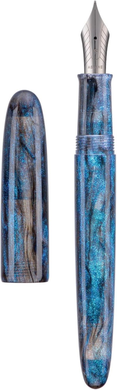 Fountain Pen: #8 Extra-Fine Nib; large-sized, handcrafted pen; includes ink converter and collector's gift box set (Light Blue Glitter).