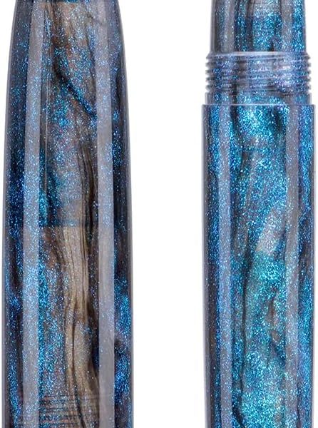 Fountain Pen: #8 Extra-Fine Nib; large-sized, handcrafted pen; includes ink converter and collector's gift box set (Light Blue Glitter).