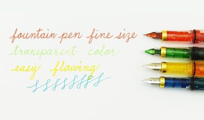 4-Piece Fountain Pen Set — Fine Nib, Transparent Multi-Color Design with Gold Accents