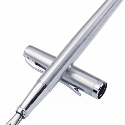 Bent-Nib Fountain Pen (Silver Finish) — Specialized Calligraphy Pen; Includes Ink Converter