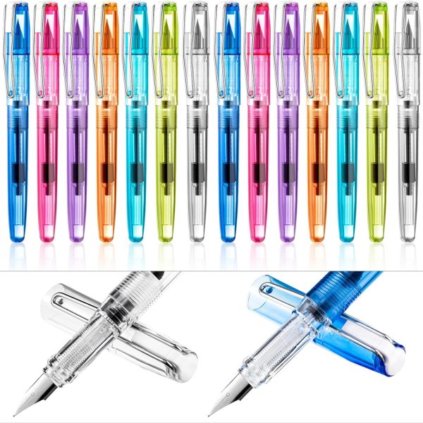 16-Piece Set Refillable Disposable Fountain Pen — Fine-Point Signature Pen with Piston-Filling Mechanism; Ideal for Calligraphy, Painting, Sketching, Journaling, and Schoolwork (Multicolor Options)