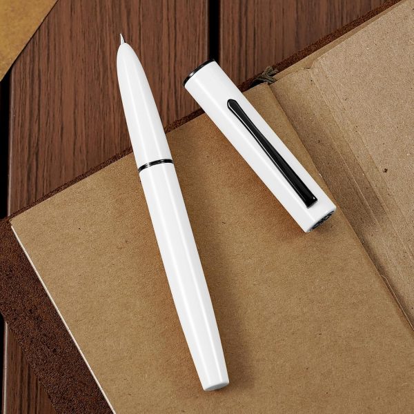 Fountain Pen (Extra-Fine Nib): Snow-white finish, classic vintage-style metal body design; includes ink converter.