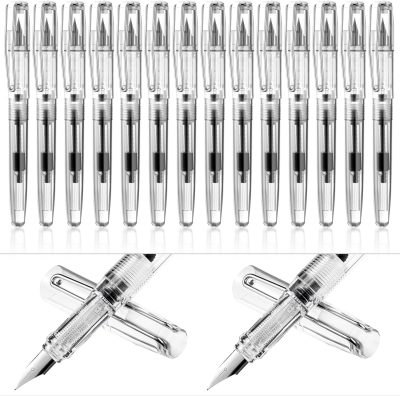 16-Piece Refillable Disposable Fountain Pen Set — Fine Nib Signature Pens with Piston Filling Mechanism; Ideal for Calligraphy, Drawing, Sketching, Journaling, and Schoolwork (Transparent)