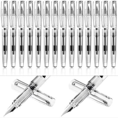 16-Piece Refillable Disposable Fountain Pen Set — Fine Nib Signature Pens with Piston Filling Mechanism; Ideal for Calligraphy, Drawing, Sketching, Journaling, and Schoolwork (Transparent)